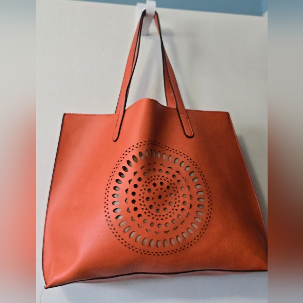 Neiman Marcus- Elegant Orange Leather Tote Bag